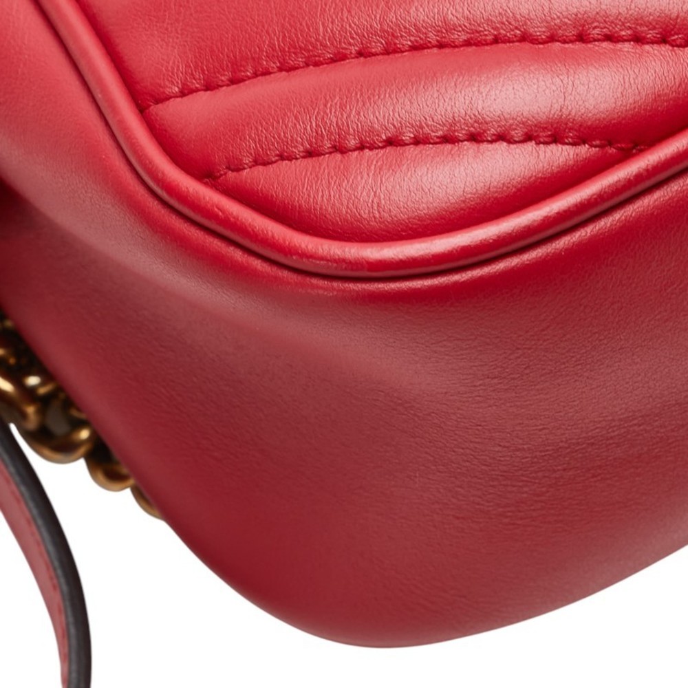GUCCI Red Leather GG Marmont Shoulder Bag - Picture 7 of 13